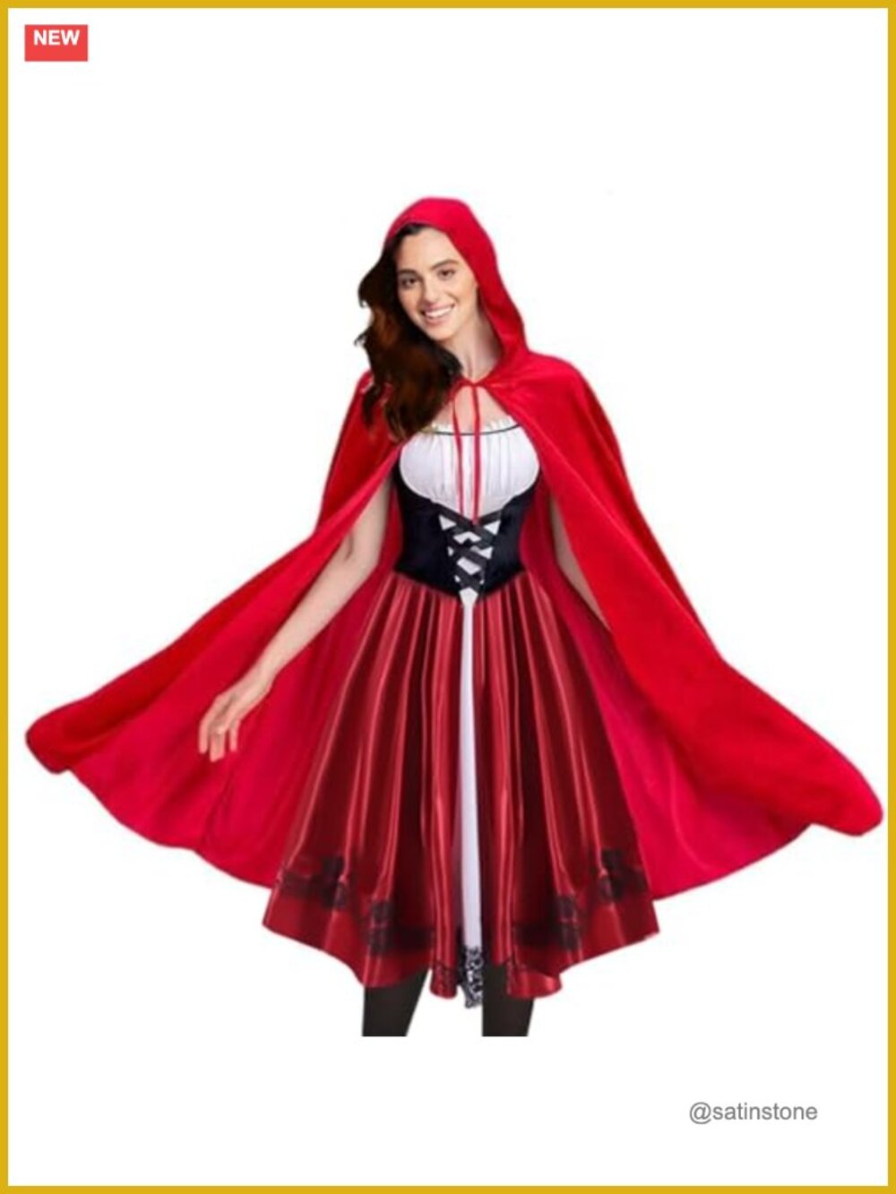 Women Little Red Hood Costume Set Hooded Cloak Sleeveless Dress Socks Cosplay